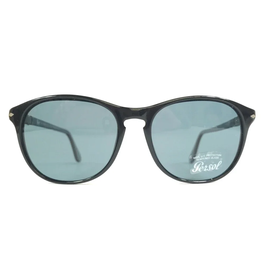 Persol Sunglasses 3042-S 95/4N Black Silver Square Frames Blue Polarized Lenses